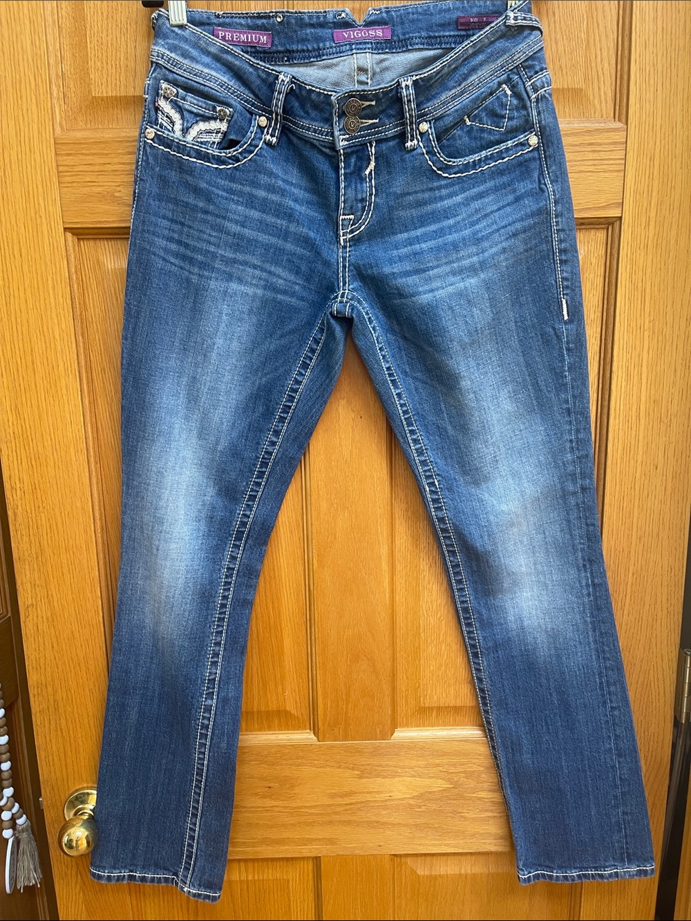 Vigoss Women's Mid Blue Bootcut Jeans with Contrast Stitching